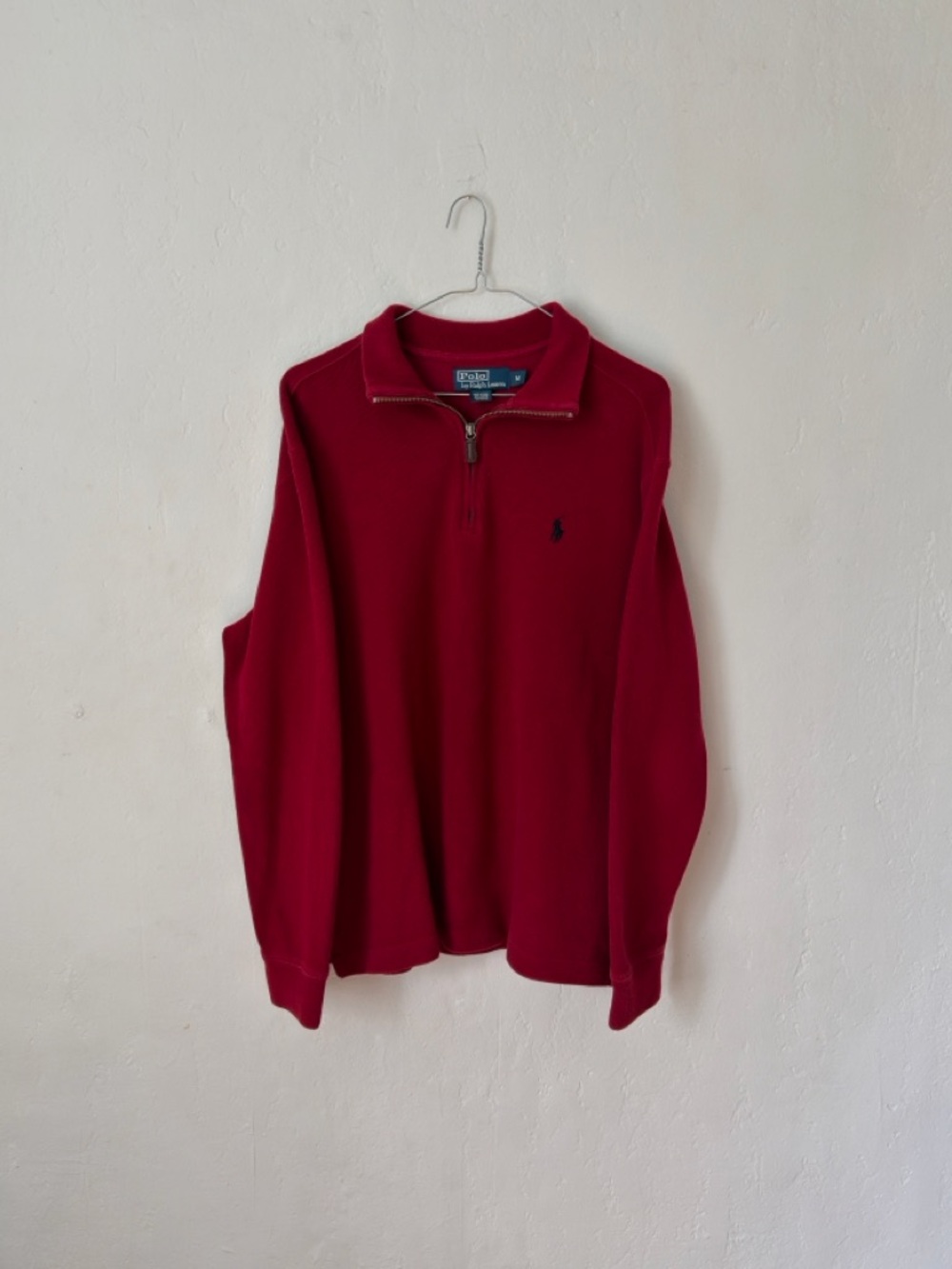 Vintage Polo Ralph Lauren Red Quarter Zip Ribbed Sweater Men’s Medium